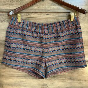 J.Crew Textured Embroidered Blue Red Turquoise Stripe Shorts 8 Preppy Artsy Chic